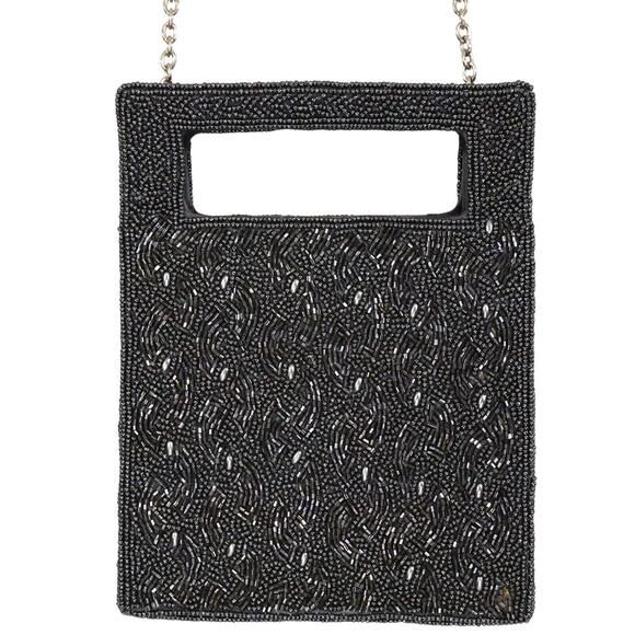 Inge Christopher Bag Handbag Womens Dark Gray Black Square Clutch Formal Beaded - Picture 1 of 12